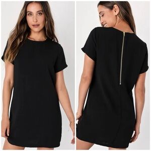 Lulu's Black Dress Size Large L LBD Classy Dressy Outfit Mini Short Gold Zipper
